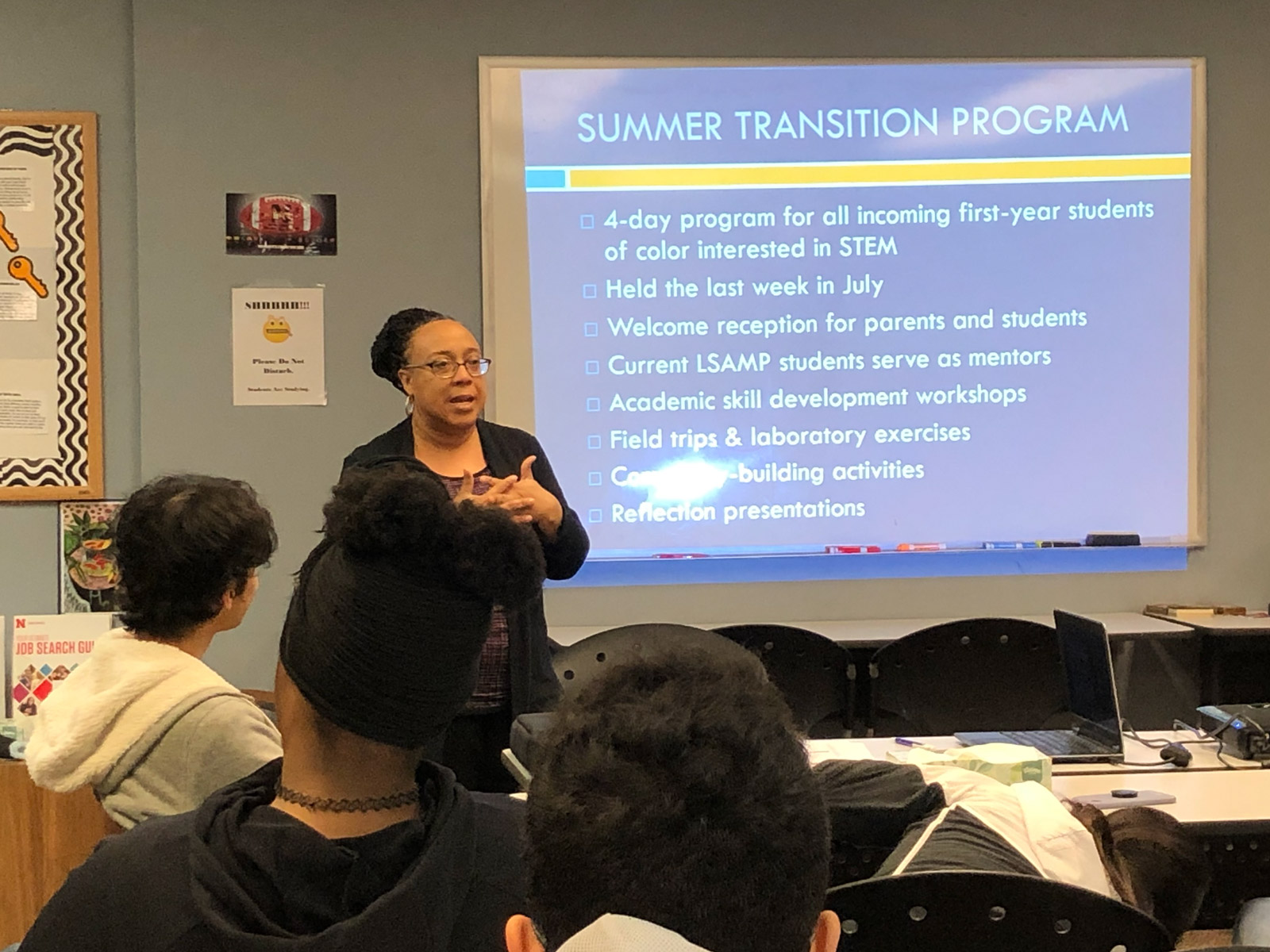 Instructor provides overview of summer transition program in classroom environment