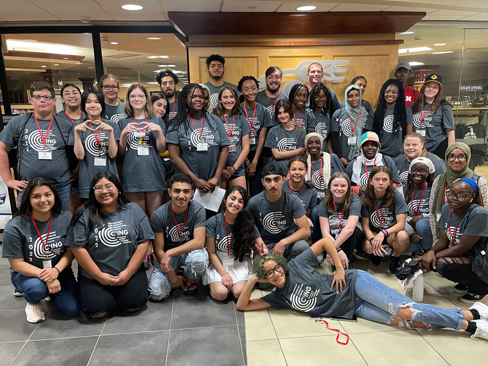 Students on college campus tour